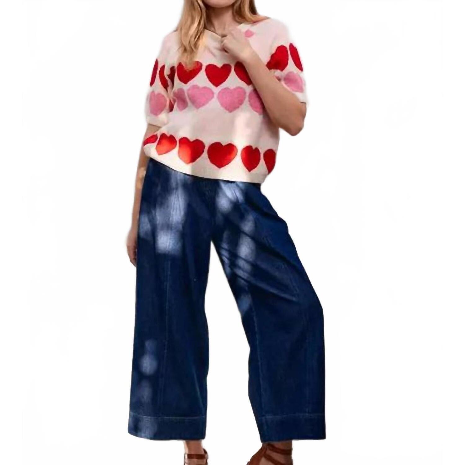 New Jade By Jane Colorblock Heart Sweater In Pink